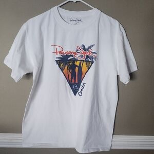 Panama Jack White Tee with Tropical Graphic Size Large